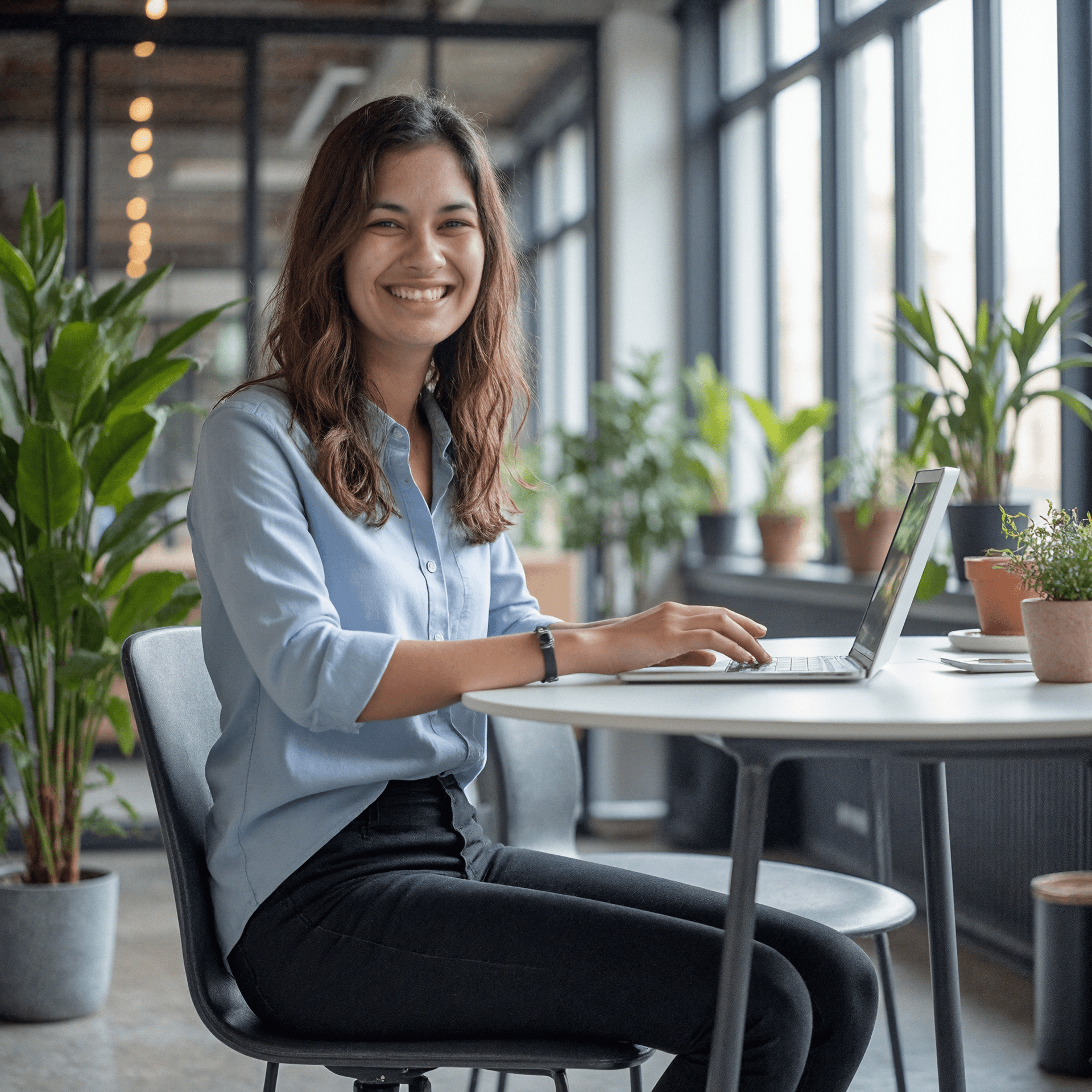 Me sitting at a desk in front of a laptop wearing a light shirt